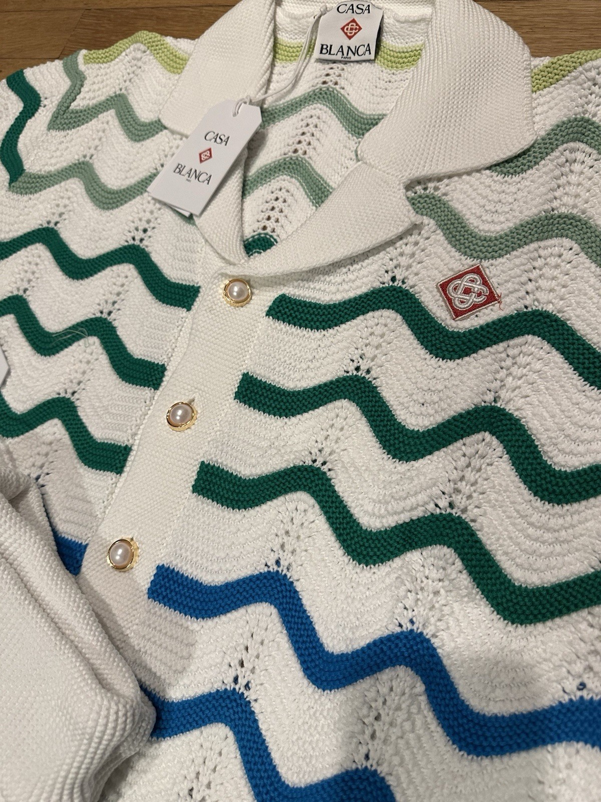 Casablanca Men's Gradient Wave Crochet Shirt/Short Set - Size Large gallery