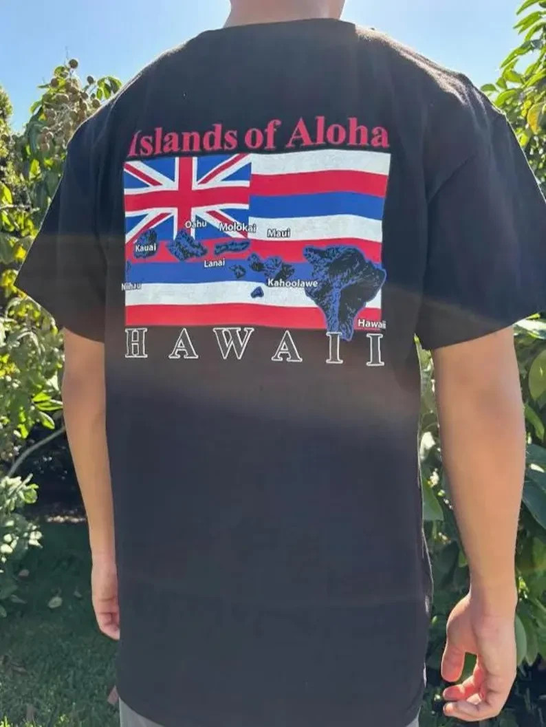 Hawaiian Islands of Aloha Flag Premium Graphic Tee Men Cotton T-Shirt gallery