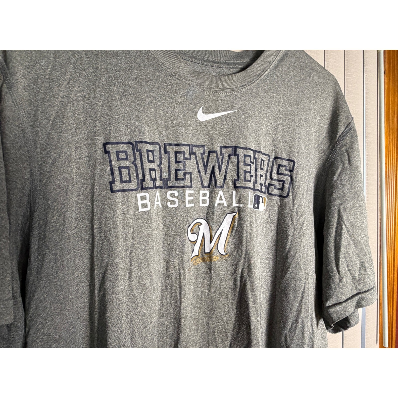 Nike Milwaukee Brewers Baseball Dri-FIT T-Shirt Mens Large Gray MLB Performance gallery