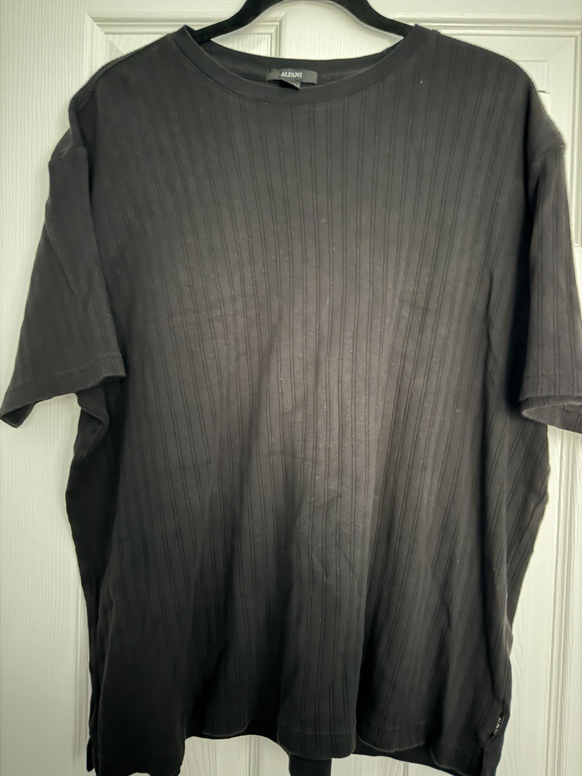 Alfani Men's Ribbed Knit Crew Neck Short Sleeve Cotton T-Shirt Black XL gallery