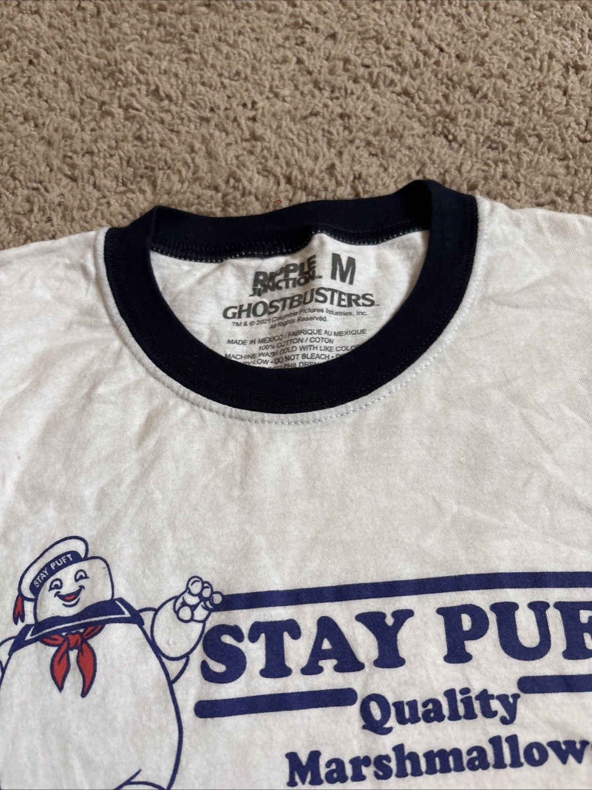 Ripple Junction Ghostbusters Ringer Style Adult T-Shirt M Stay Puft Marshmallow gallery