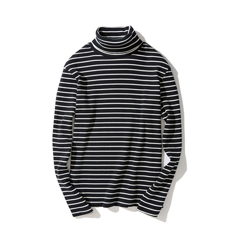 Men's Long Sleeves Tops Loose Shirt High Neck Blouse Sweater Stripes Warm Soft gallery