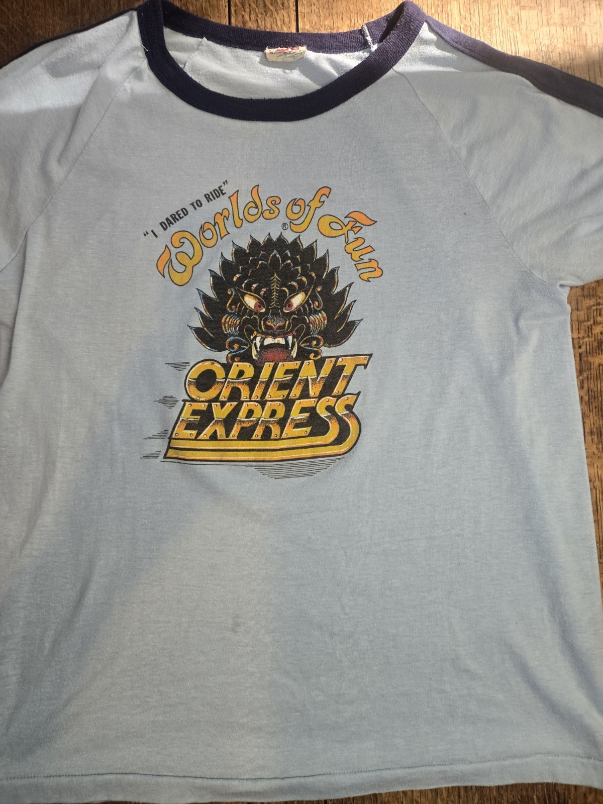 True Vintage 70s Orient Express T-shirt Xl Single Stitch Hem Ringer Stripes Enco
