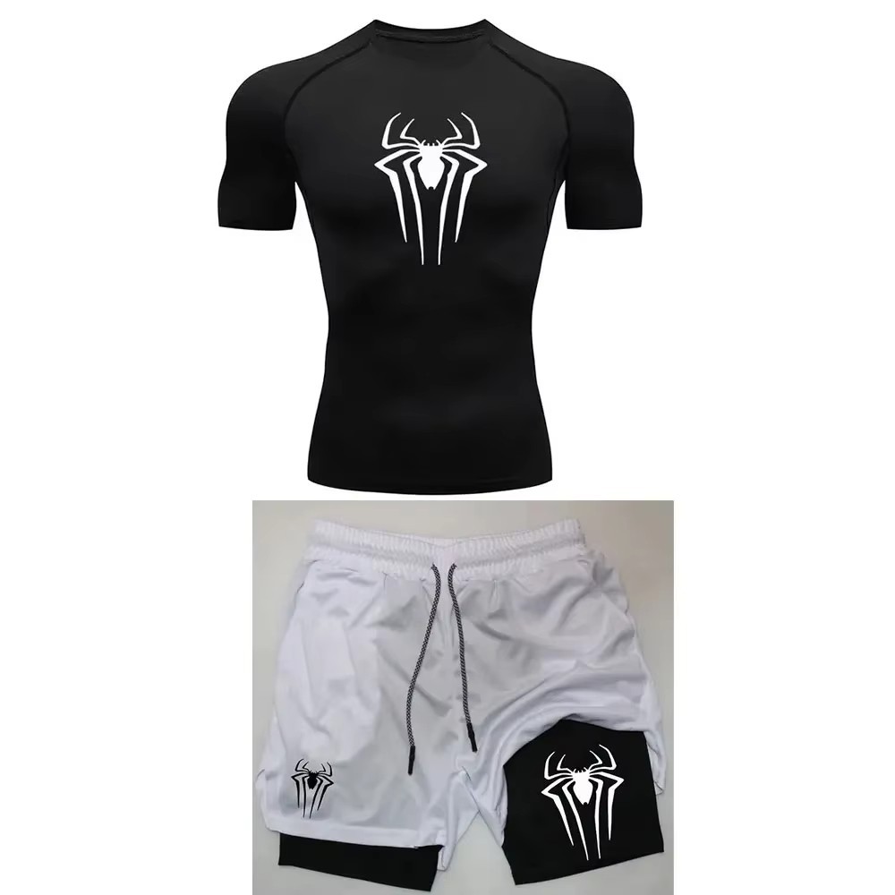 Mens Compression Set Gym Shirt Running Shorts Quick Dry Sportswear gallery