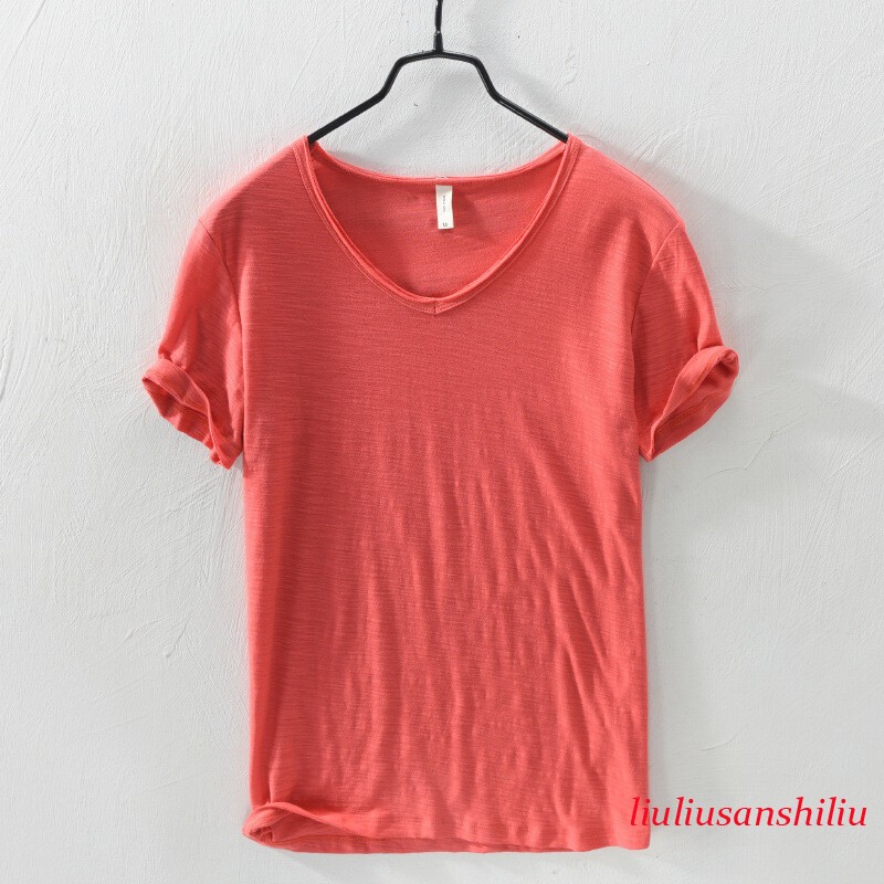 Men Cotton Short Sleeve T-shirt V-neck Sports Casual Tops Summer Thin Slim Plain gallery