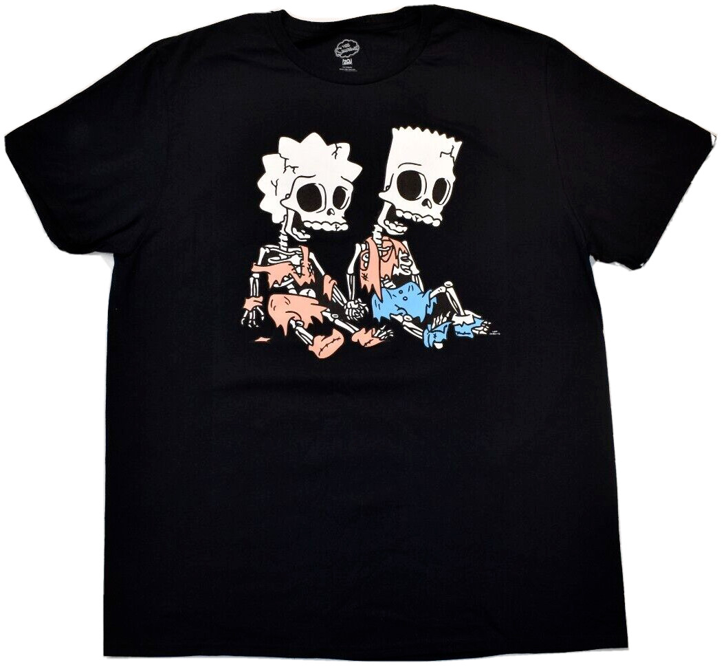 The Simpsons Mens Bart & Lisa Simpson Skeletons Funny Black Shirt New S-XL gallery