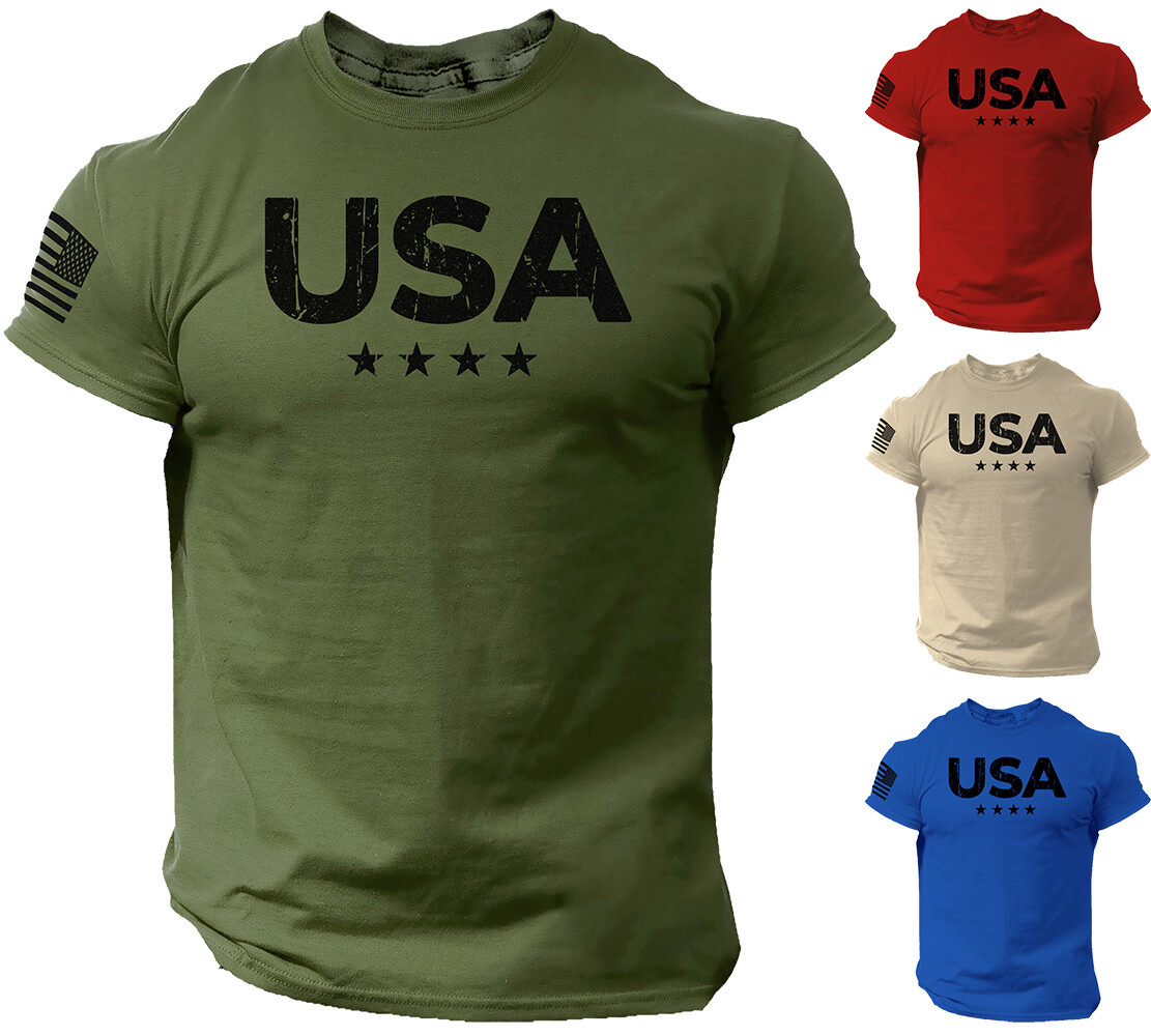 USA Stars Flag Men T Shirt American Gym Workout Cotton Tee gallery