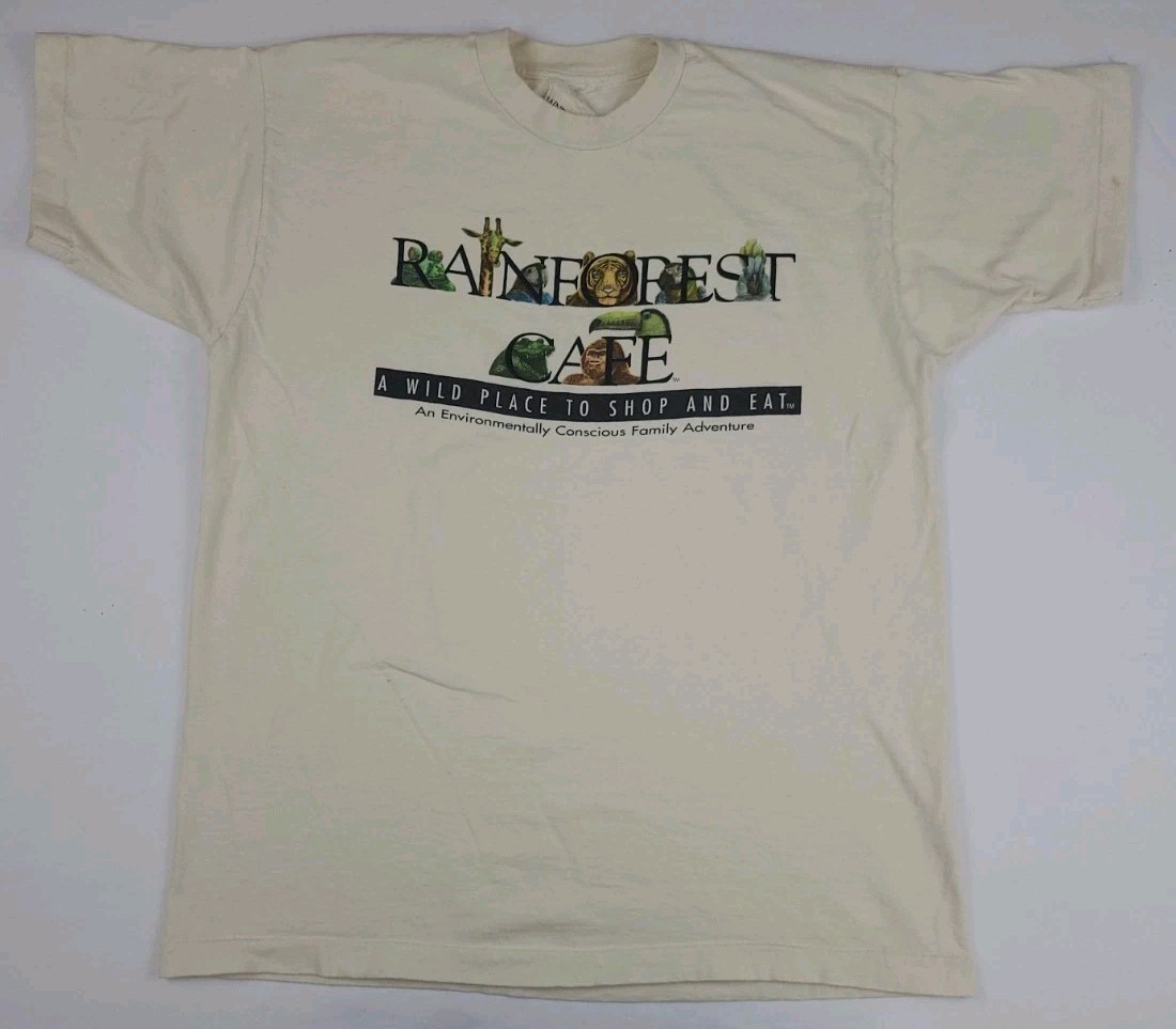 Vintage 90s Rainforest Cafe Multicolor Animals Print T Shirt Cotton Animals USA
