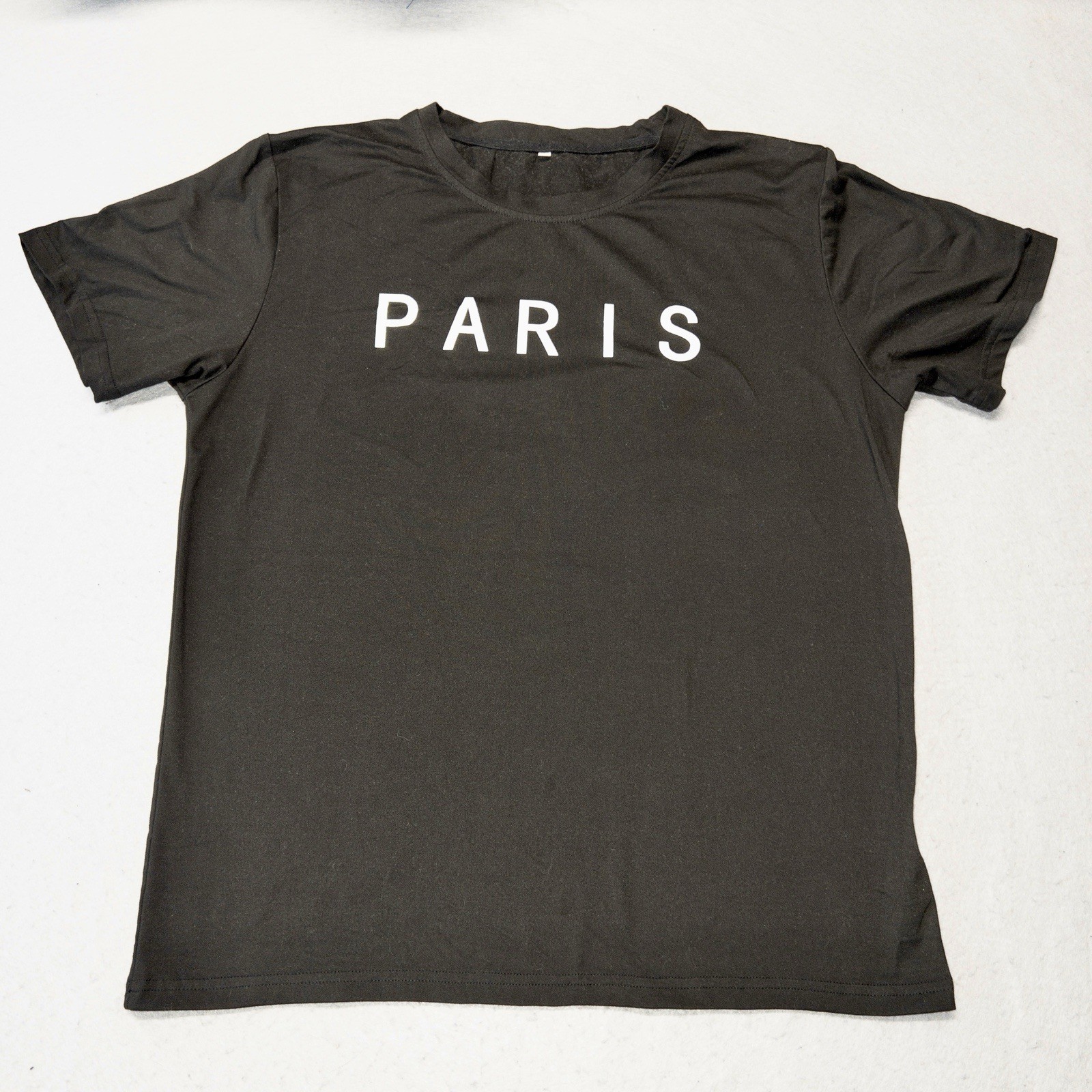 Paris Mens Black Spell Out T Shirt Medium White Text Minimalist Fashion
