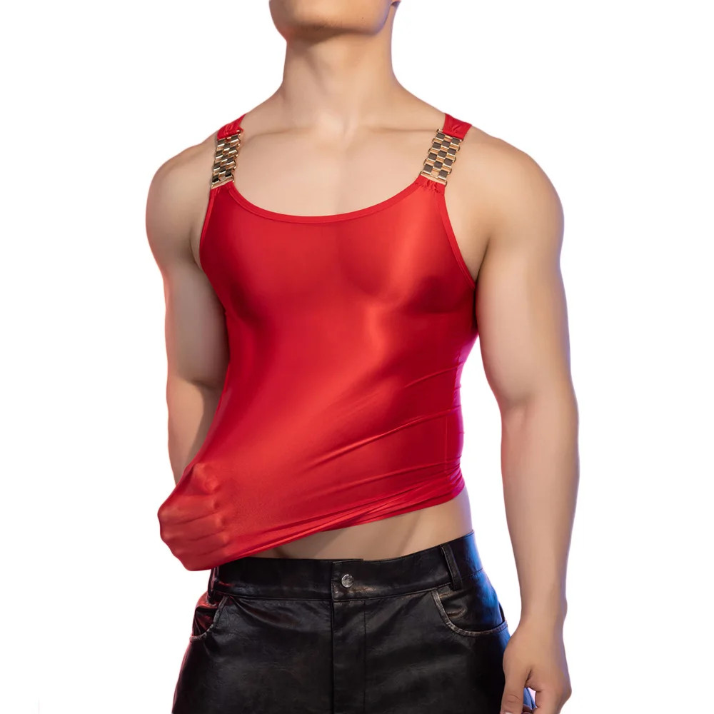 Sexy T-shirts Oil Glossy Shiny Stretch Shiny Sheer See Through Vest Tank Tops gallery