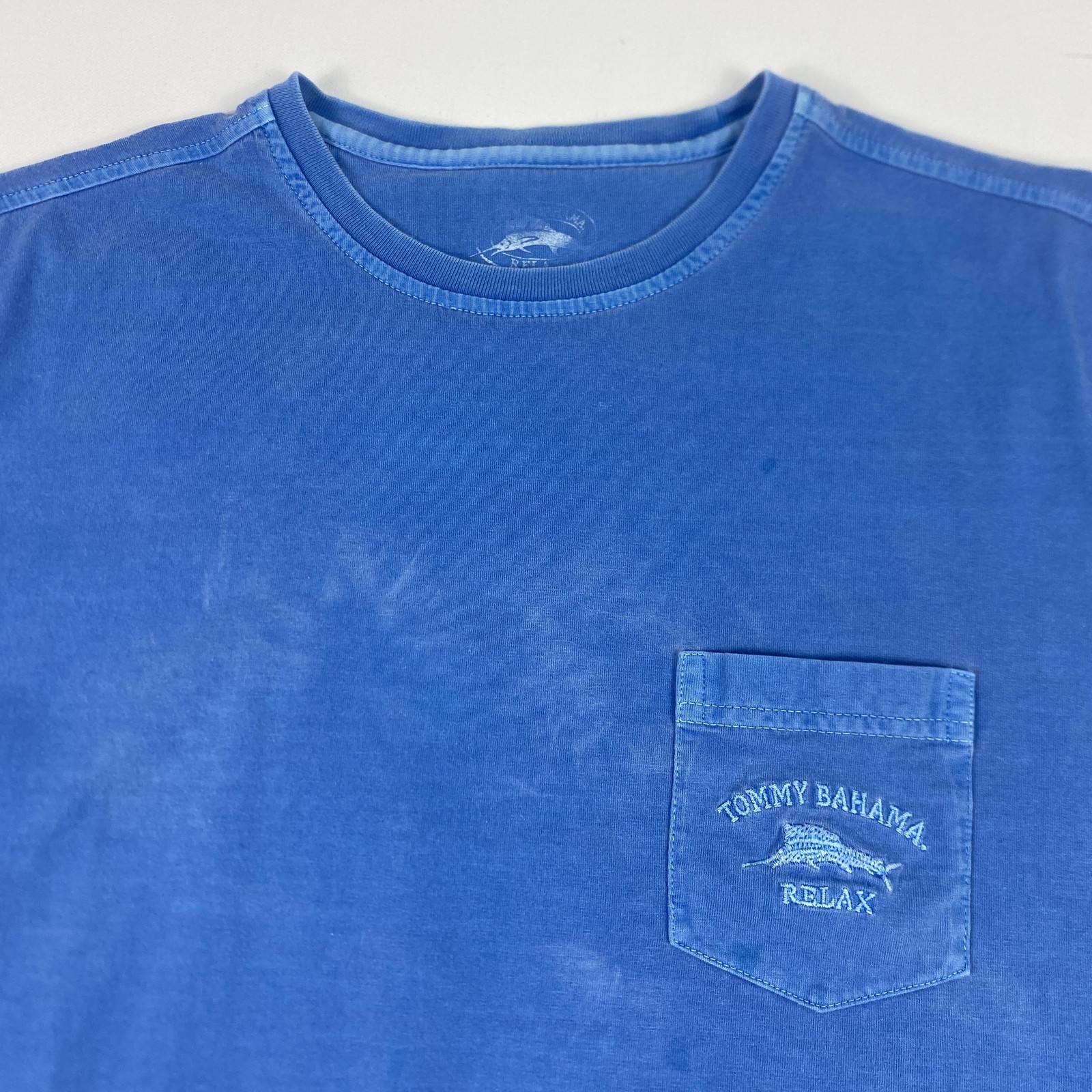 Tommy Bahama Shirt Mens Small Blue Relax Pocket Tee Faded Cotton Casual