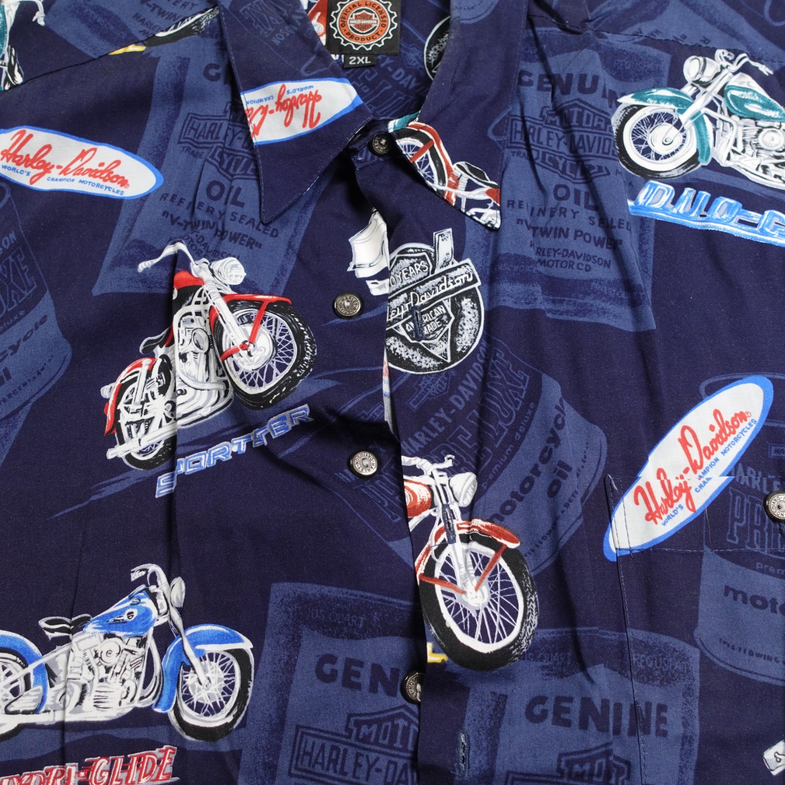 Vintage Harley Davison biker Hawaiian style all over print button up Shirt 2XL gallery