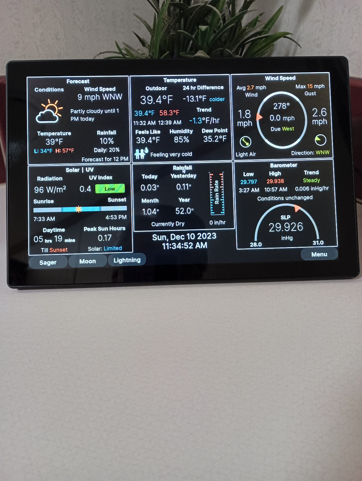 10.1″ Weather Display Console color touchscreen for WeatherFlow Tempest