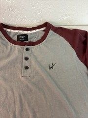 Men’s HUF 2-tone Casual Pullover Long-Sleeve Shirt Sz XL Cotton Tee Gray/crimson