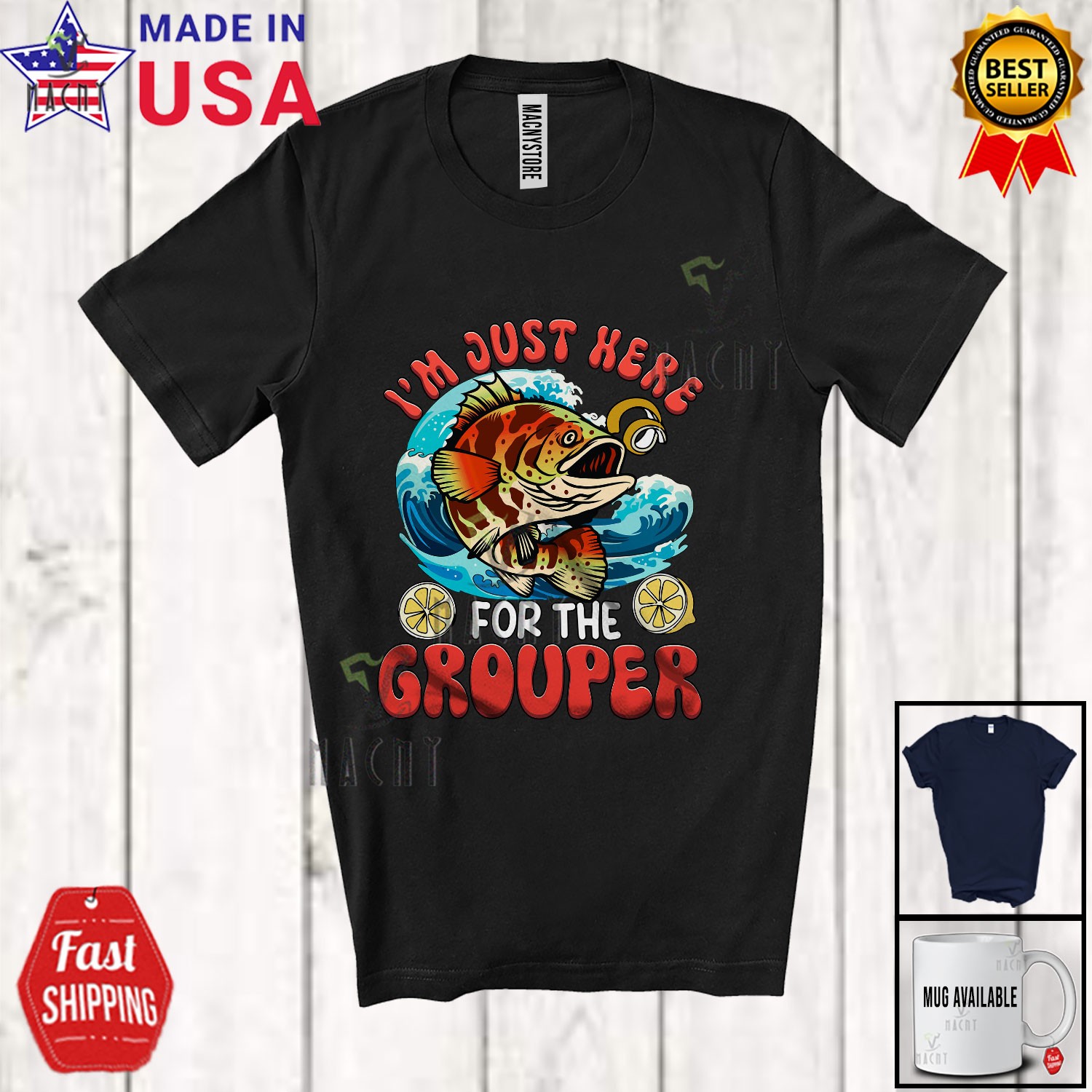 Just Here For The Grouper; Humorous Seafood Boil Party Fishing Food Fish T-Shirt