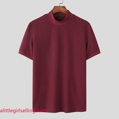 Mens Mock Turtleneck Pullover T-Shirt Knitted Sweater Slim Fit Short-Sleeve-Tee