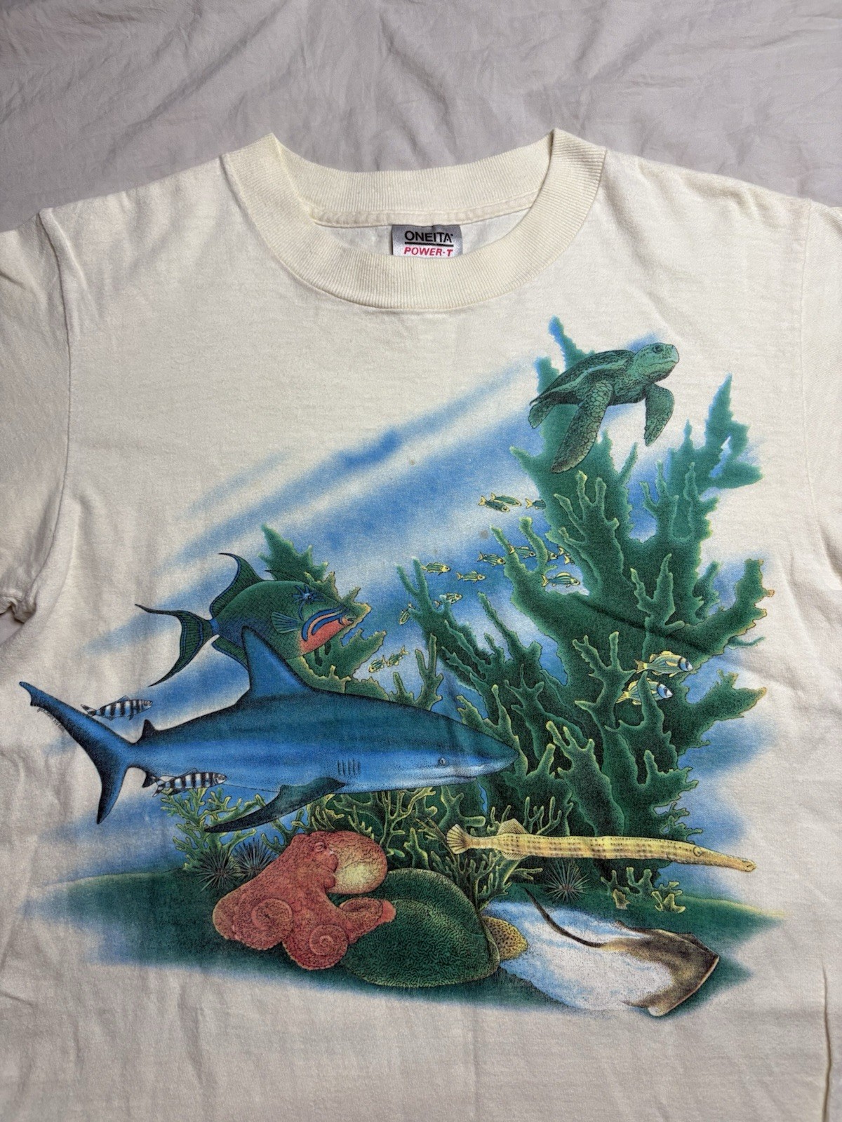 Vintage ‘88 Oneita Sea Life Shark Nemo Harlequin Underwater Thin Single Stitch M gallery