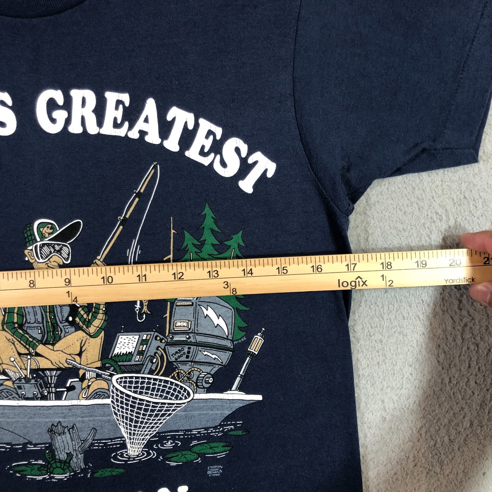 worlds greatest fisherman T Shirt Mens M blue graphic print single stitch 1990 gallery