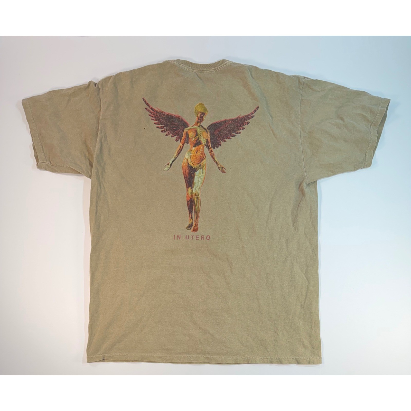 Nirvana In Utero Angel Graphic T-Shirt Tan Vintage Style Grunge Rock Mens L gallery
