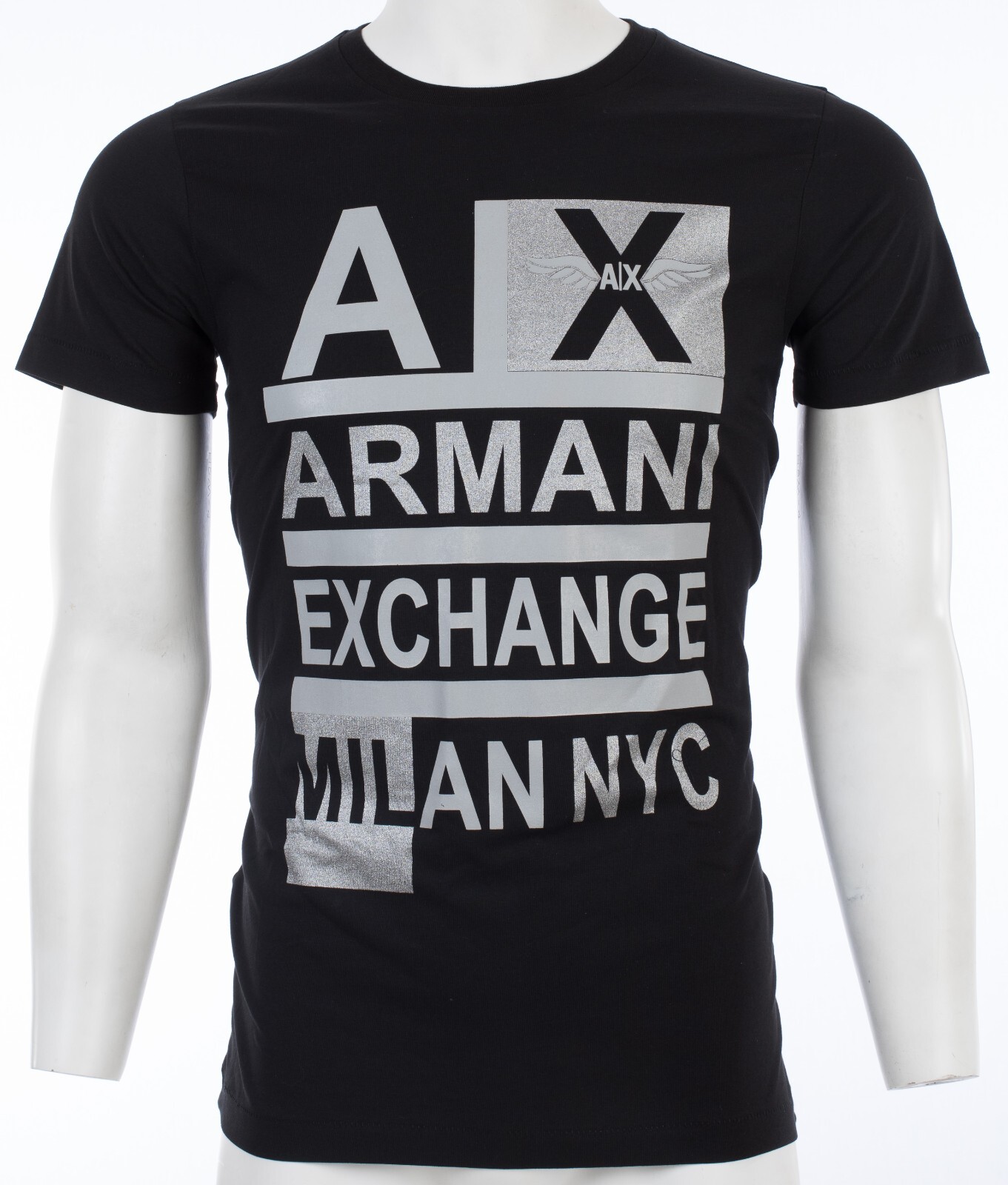 $50 ARMANI EXCHANGE Black STACKED Short Sleeve Slim Fit Designer T-shirt NWT gallery