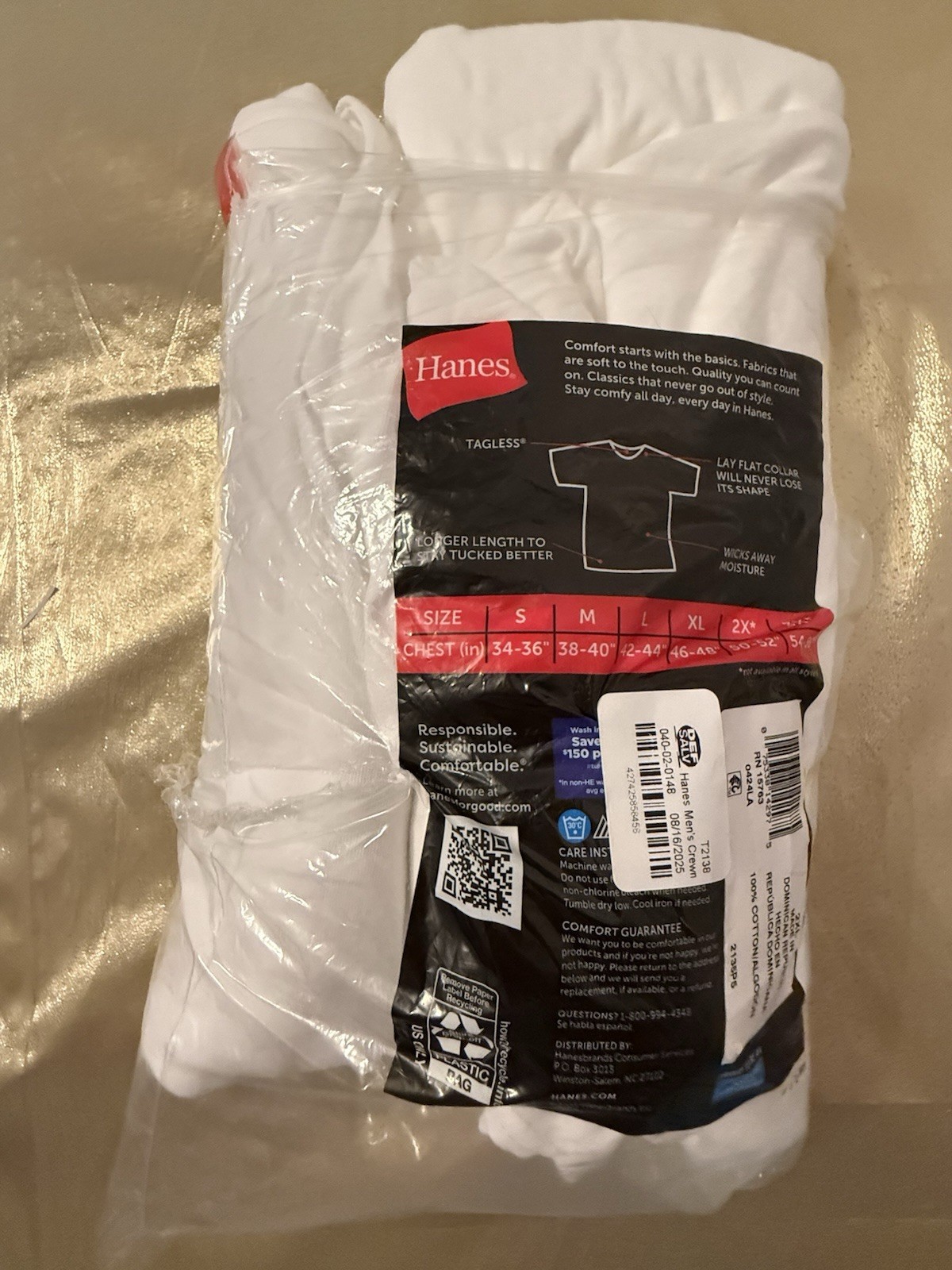 NWT Hanes 4 Pack Original Fit Crew Cotton T Shirts White Size 2XL 50”-52" gallery