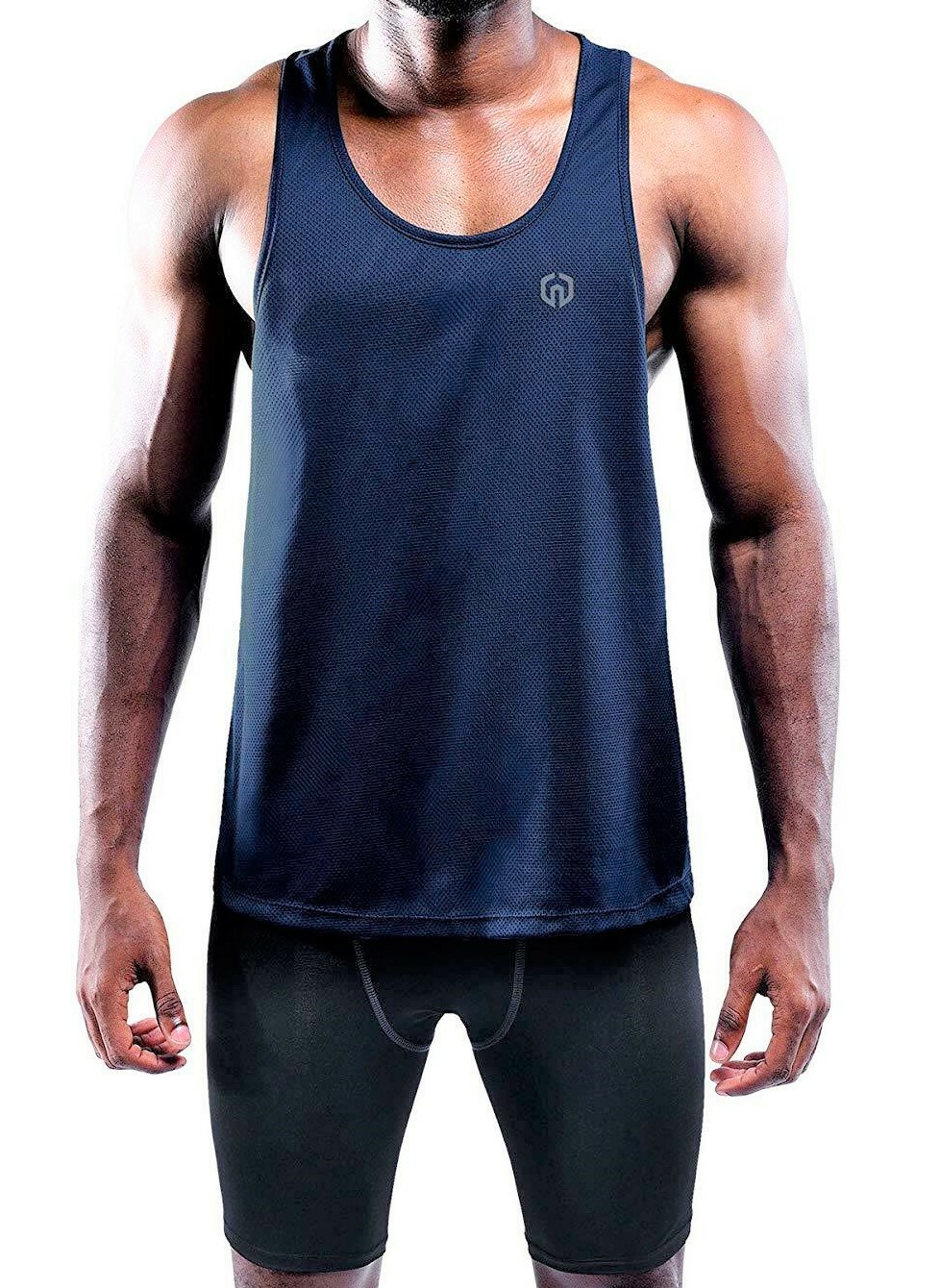 NELEUS 'Dry Fit Logo Muscle' Mesh Tank Top Men's S Gym Workout Exercise Navy NWT gallery