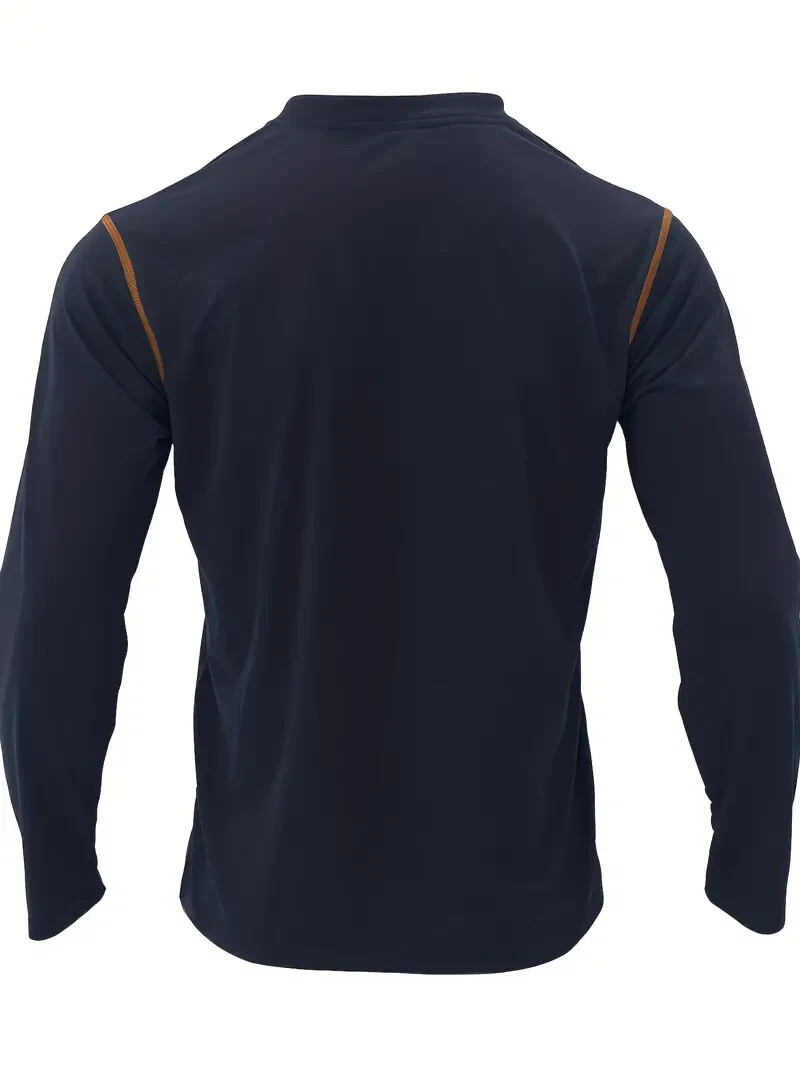 New Men's Navy-Blue Long Sleeve Crew Neck Sports Shirt Soft Slight Stretch XL gallery