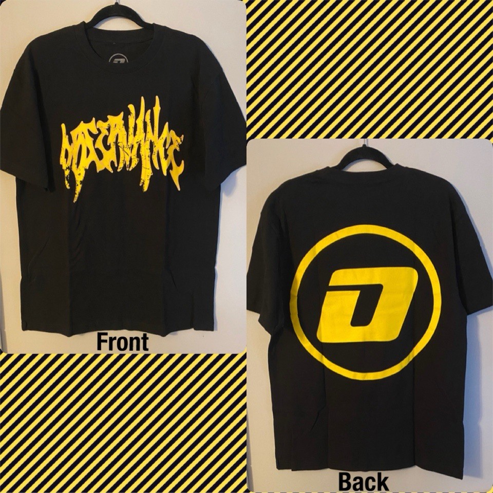 OBSERVANCE Great Awakening Black Streetwear T-shirt w/Gothic Logo in Yellow Sz L