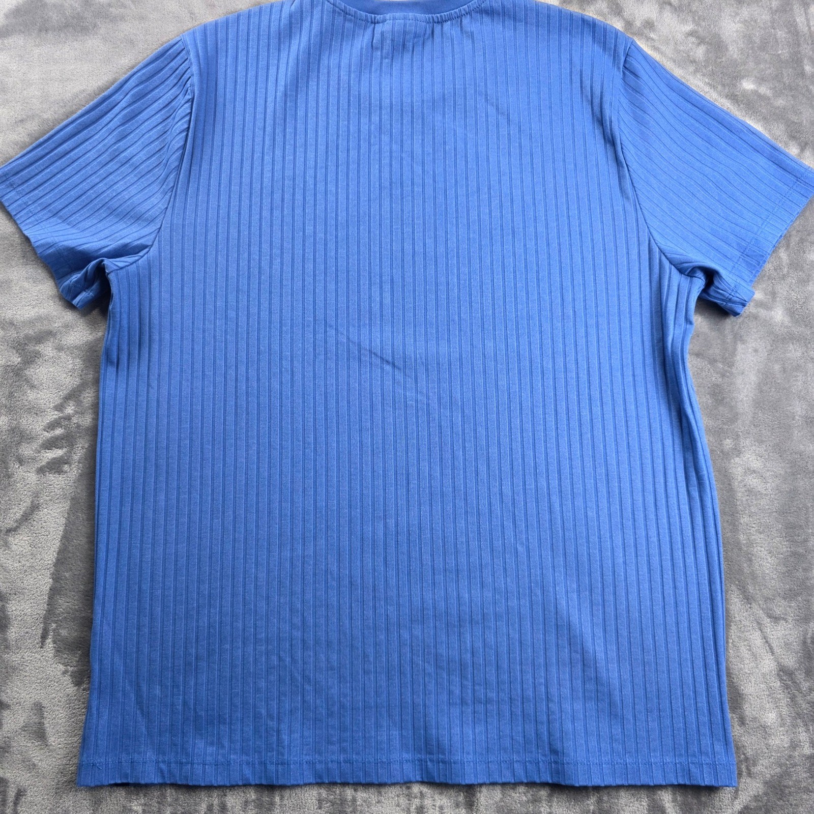 Perry Ellis T-Shirt Mens XL Blue Ribbed Stretch Short Sleeve Crew Neck Top gallery