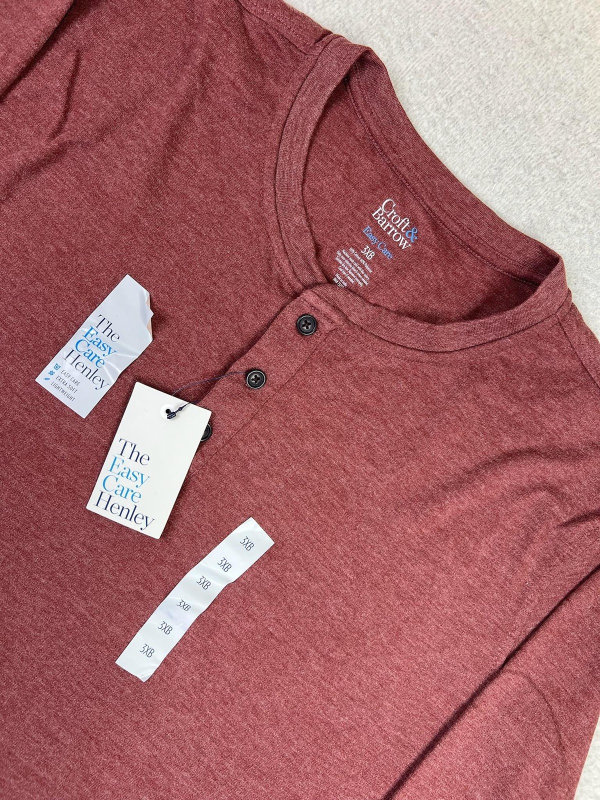 Croft & Barrow Henley Shirt Mens Big 3X Red Easy Care Long Sleeve Lightweight gallery