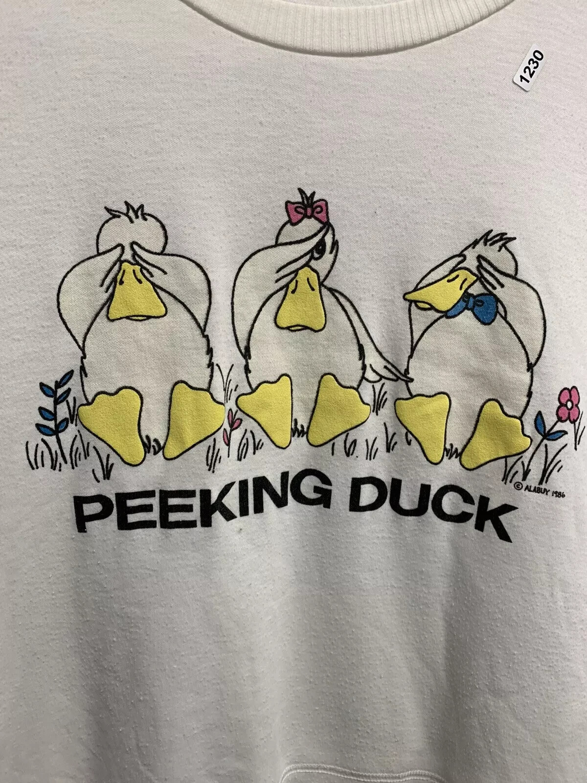 Vintage Peeking Ducks Shirt Adult Large White Short Sleeve Alabuy 1986 Mens gallery