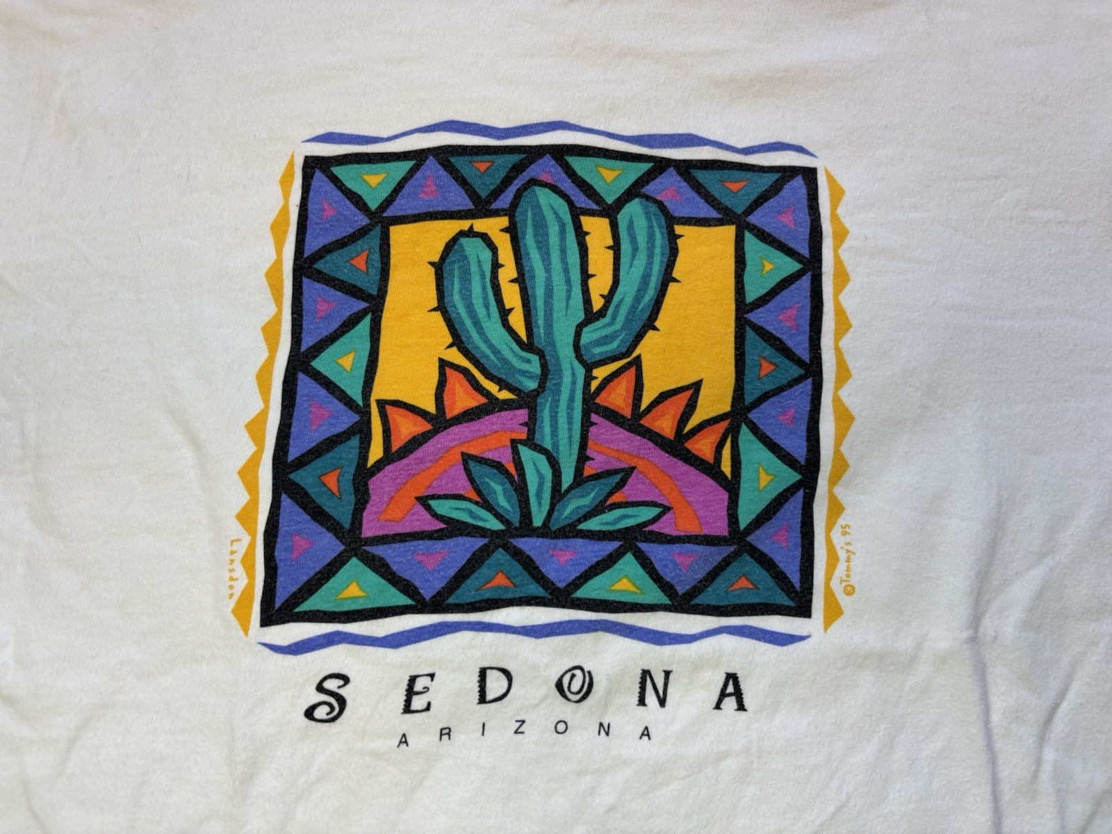 Vintage Sedona Arizona Shirt Mens Large White Cactus Art Tee Tommy’s 1995 gallery