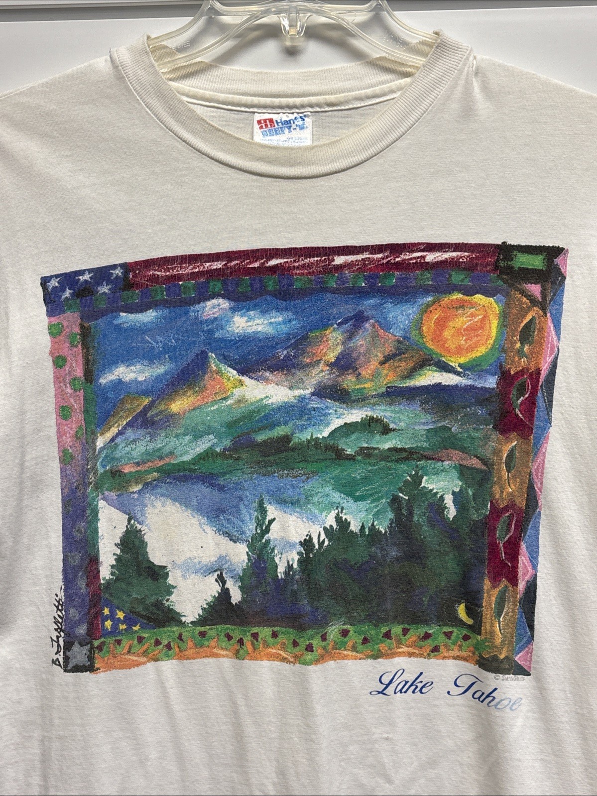 Vintage 90’s Nature Travel Art T-Shirt L Lake Tahoe~Single Stitch~Sierra Shirts