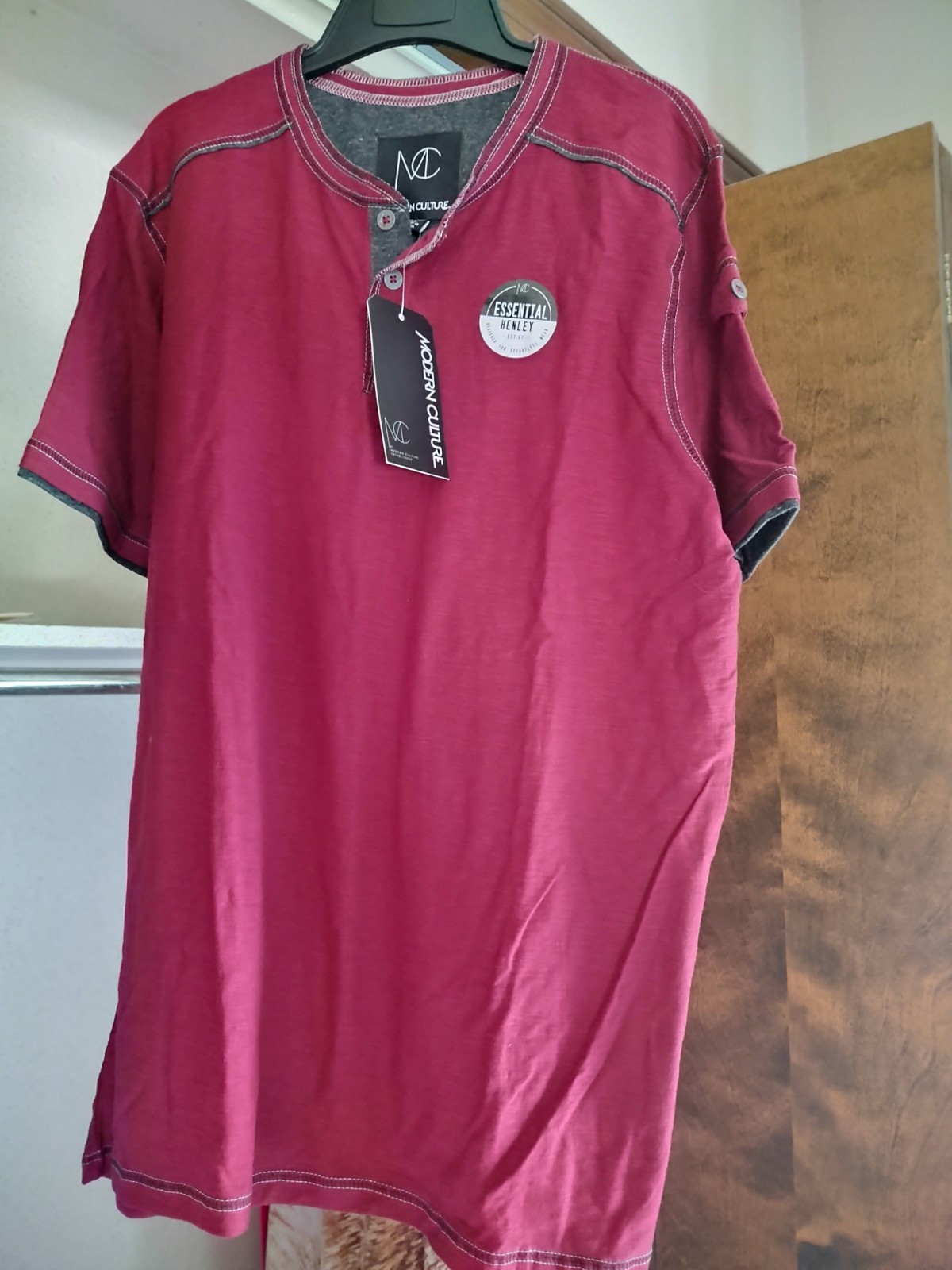 NWT Modern Culture Club 80's Burgundy Short Sleeve Henley Size XL gallery