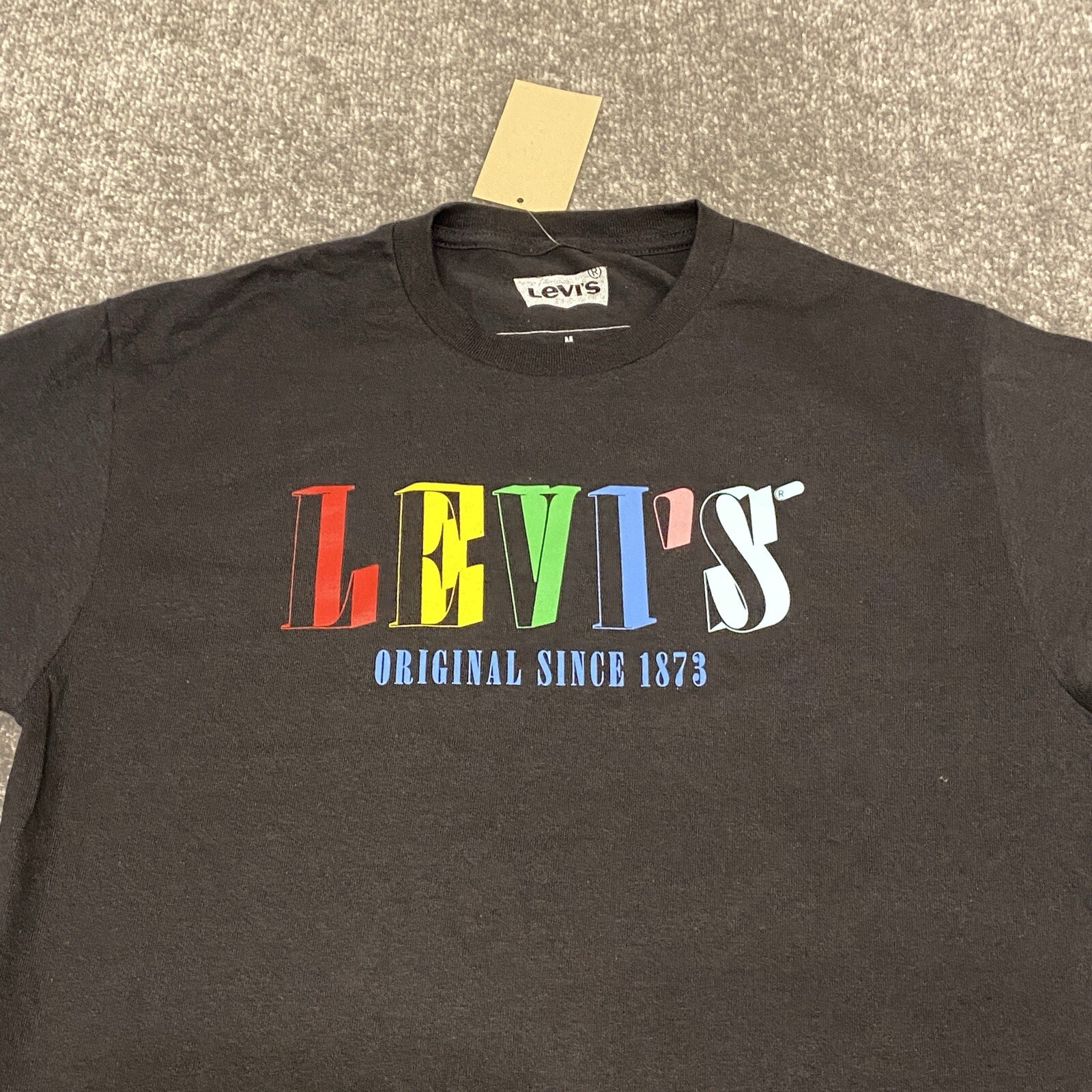 Levis Mens T Shirt Medium Black Short Sleeve Block Letter Cotton Adult M Casual gallery