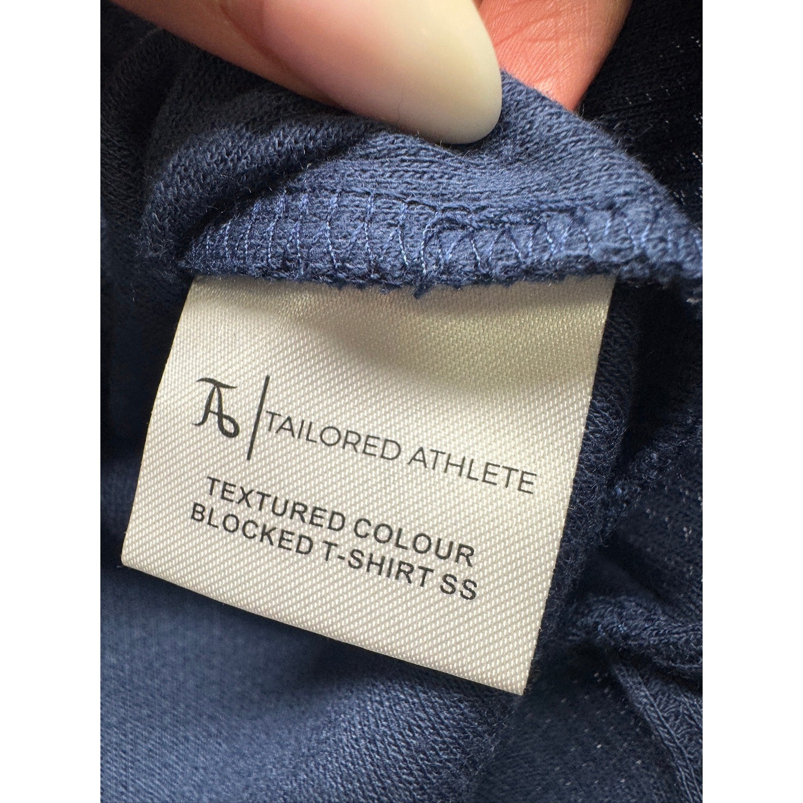 Tailored Athlete Textured Colour Blocked T-Shirt Mens S Blue White Ribbed Trim gallery