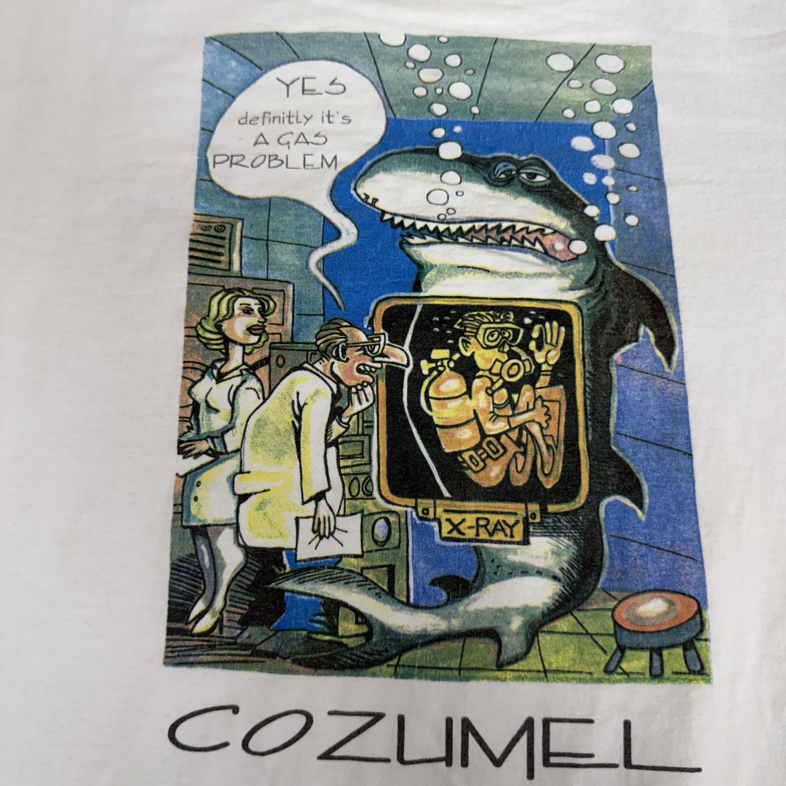 Vintage Cozumel Shirt Mens 2XL White Shark Scuba Diving Graphic Tee Humor gallery