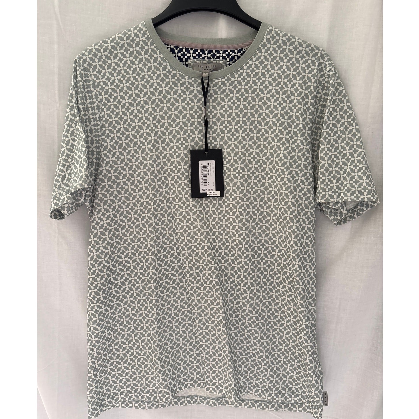 Ted Baker London Printed Geo T-Shirt Sage Green/Off White Size 4 Large NWT