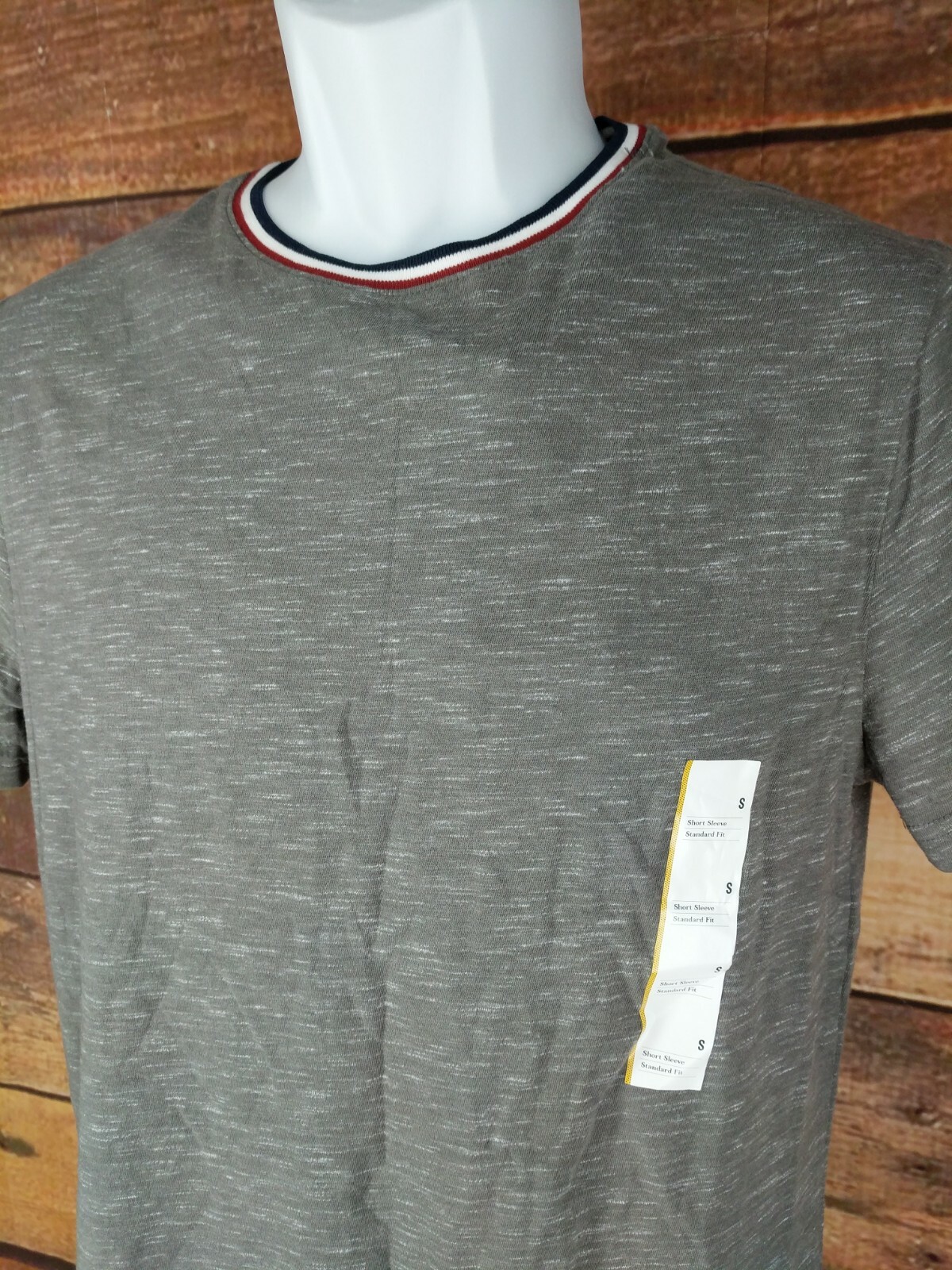 Goodfellow Crew Neck Tee T Shirt~mens S~Heather Gray~striped red blue collar