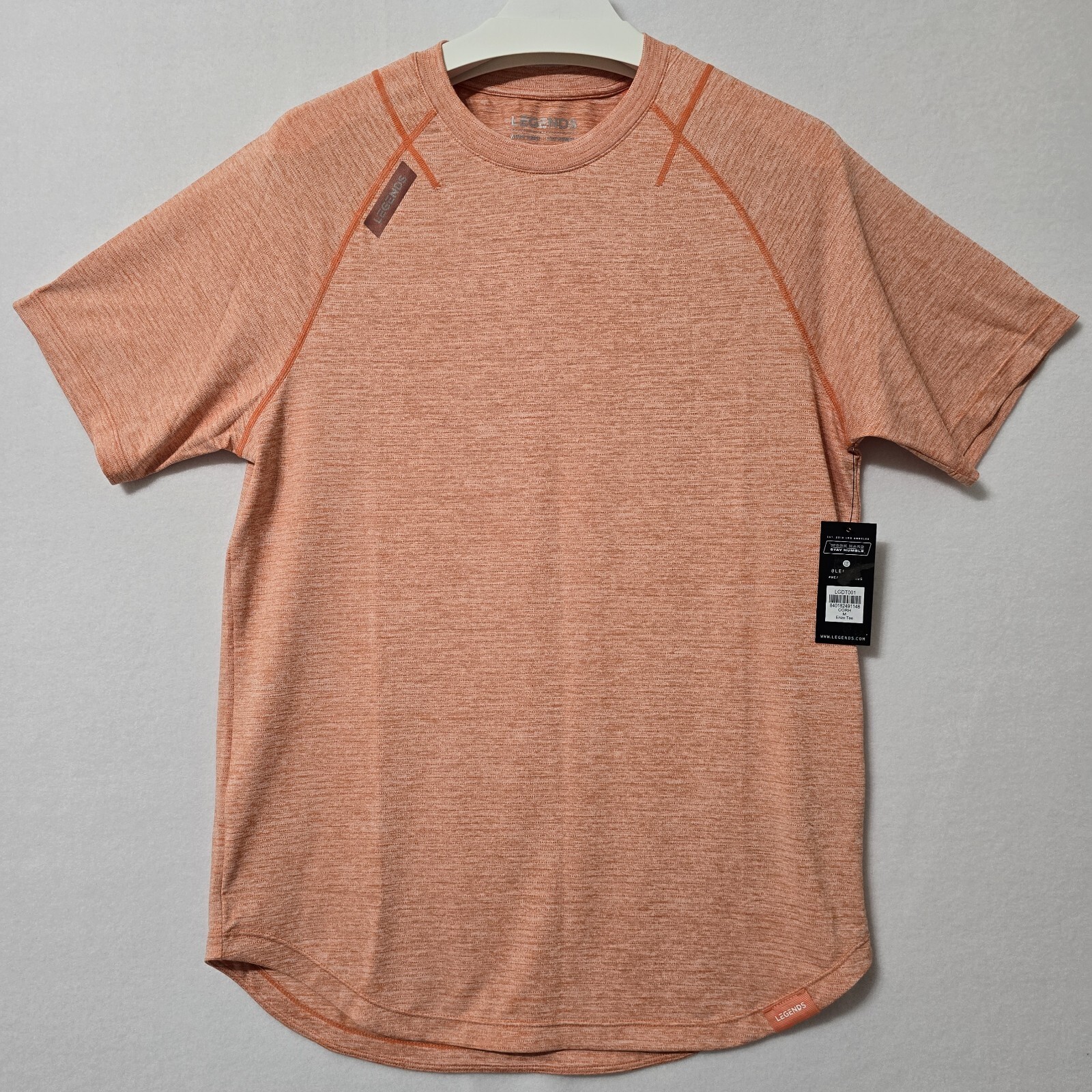 $50 Legends Mens Enzo Tee Coral Heather Sz Medium Athletic Scalloped Hem NWT gallery