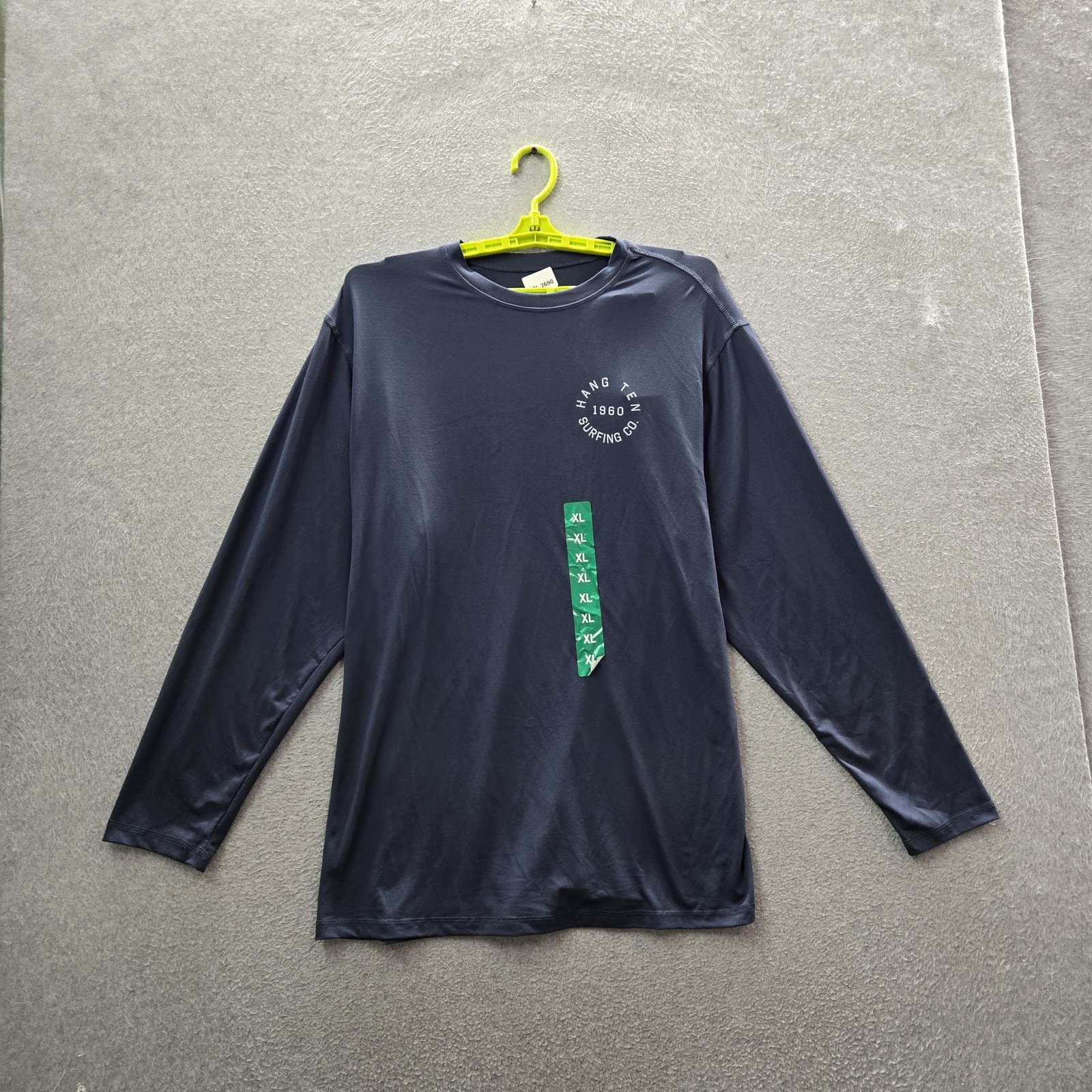 Hang Ten Men Shirt XL Navy Surfing Co Logo Activewear Long Sleeve NWT