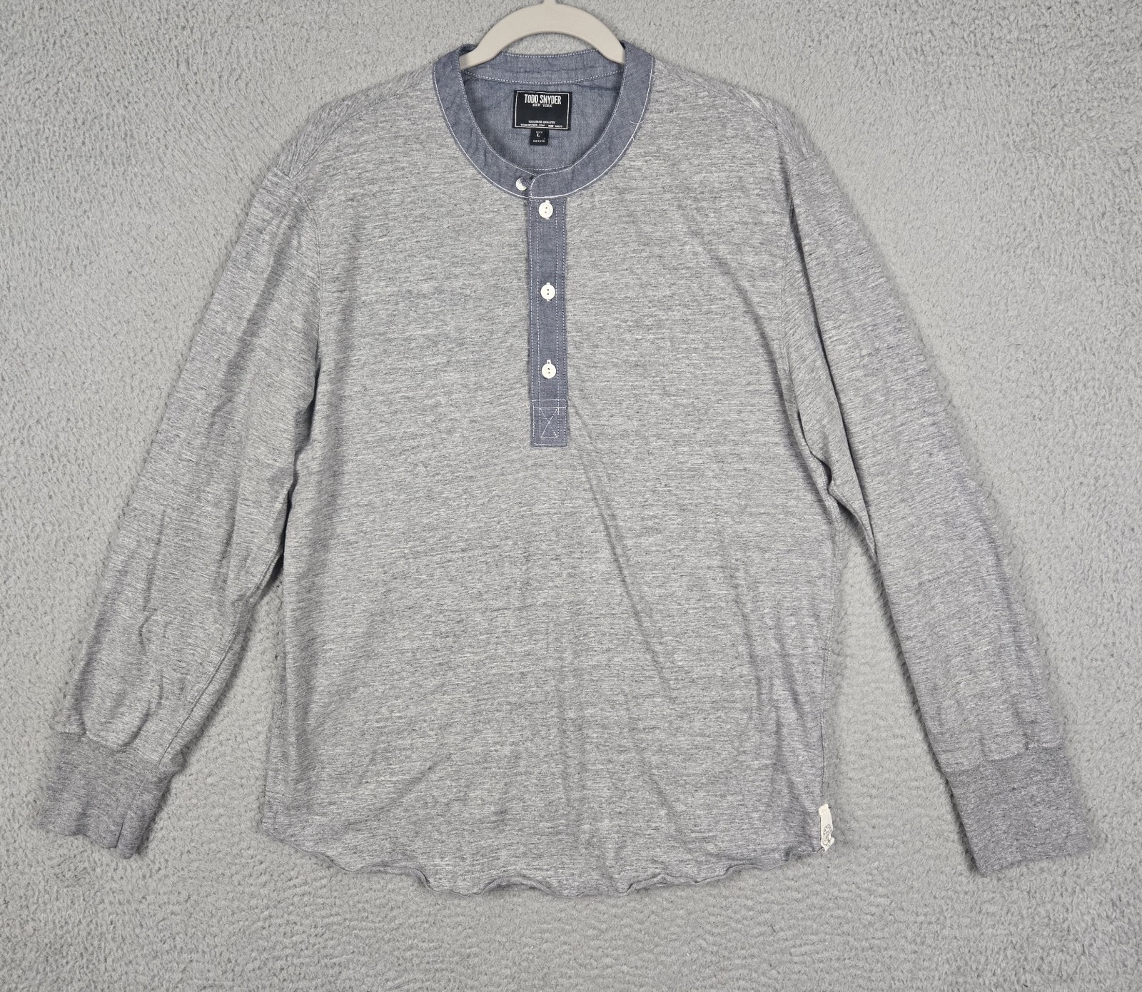 Todd Snyder Chambray Loop Collar Henley T-Shirt Heather Gray Men's Size Large gallery