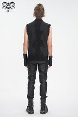 Devil Fashion Men Black Gothic Punk Chain Deco Top Net Splicing Sleeveless Shirt