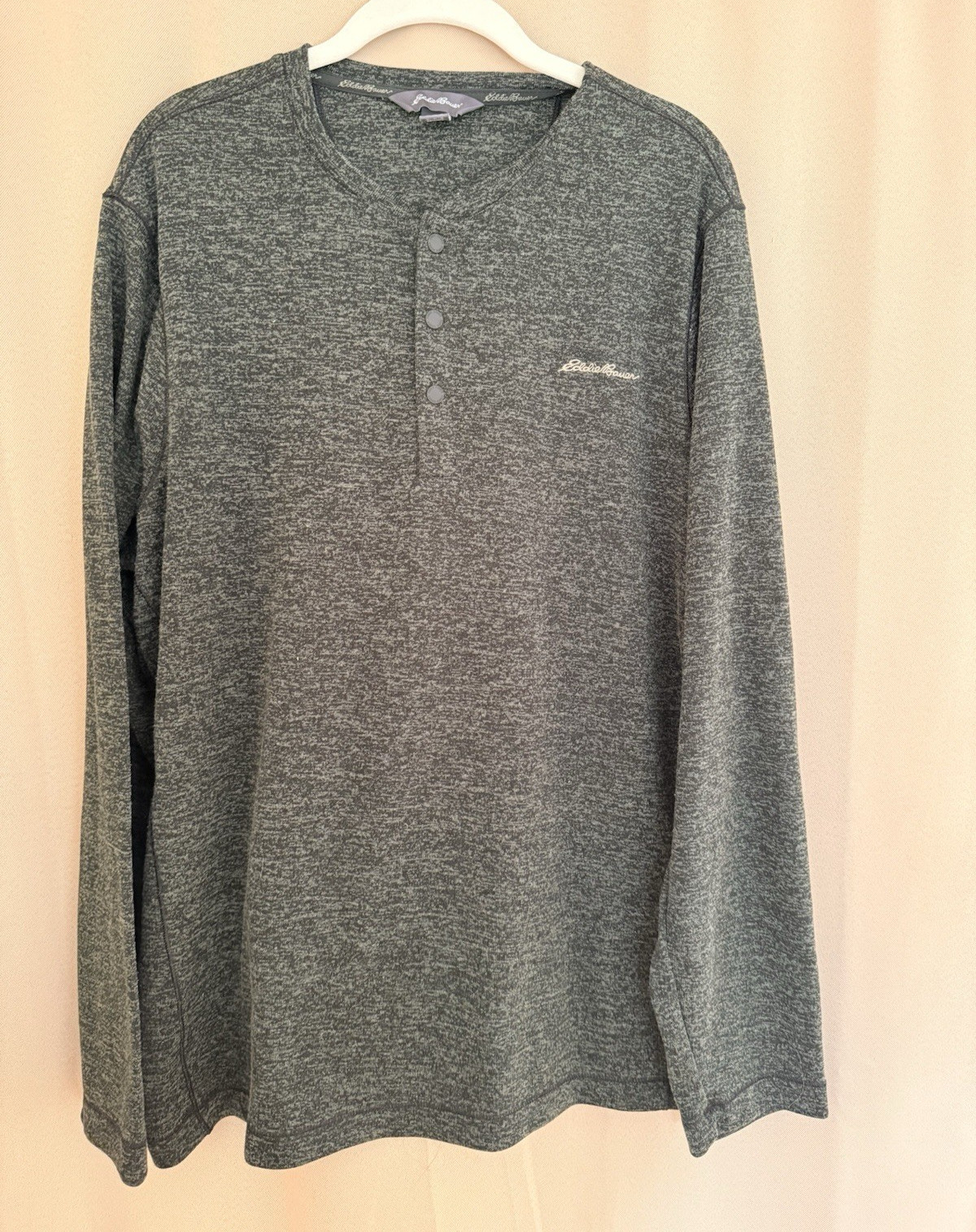 Eddie Bauer Men’s XL Regular Gray Heathered Knit Long Sleeve Henley T-Shirt
