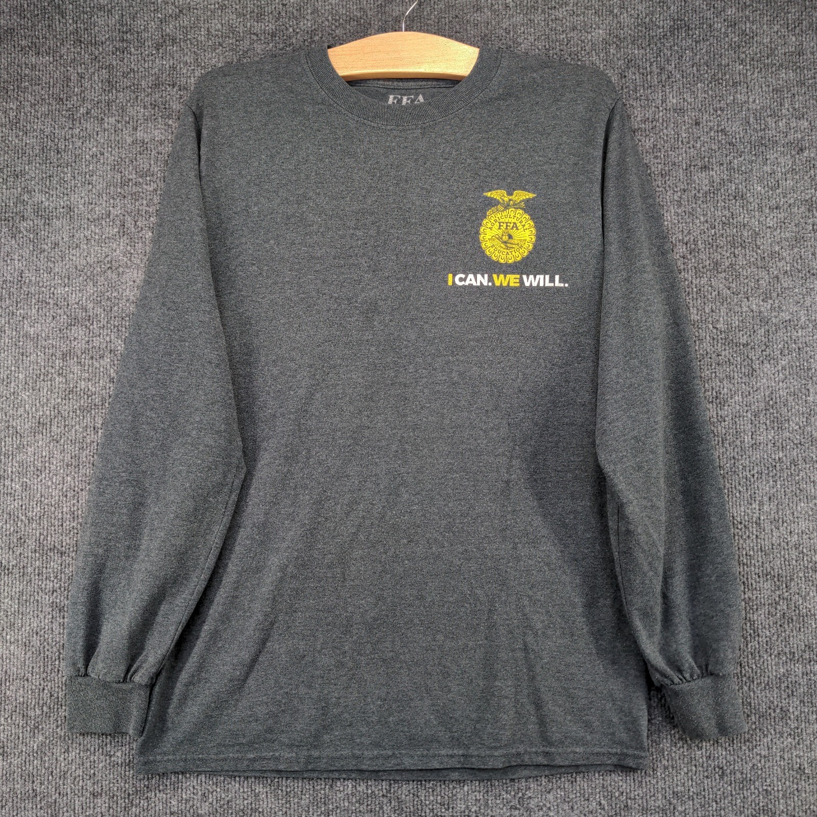 FFA Men's I Can We Will T-Shirt Gray Small Long Sleeve Crew Neck Polycotton gallery
