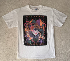 Mardi Gras T Shirt L Andrea Mistretta Art New Orleans Magic Vtg 1995 White