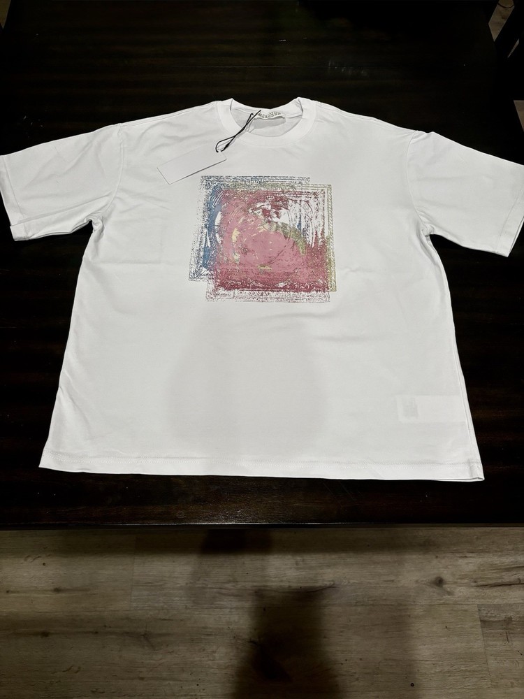 Maison Margiela Men’s M White Cotton Short Sleeve Crew Neck Logo Graphic Tee