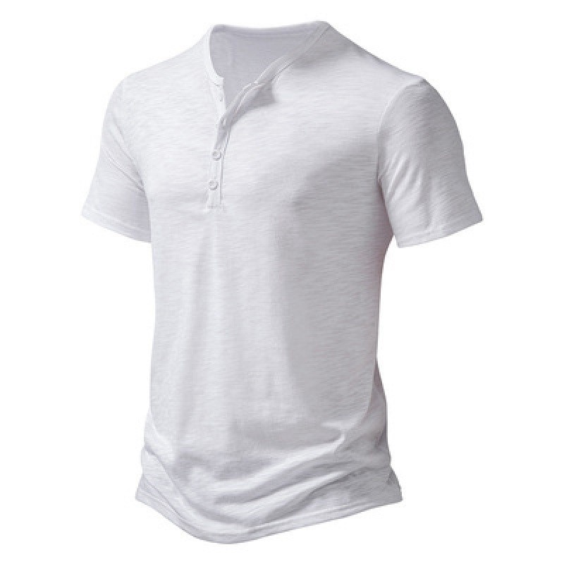 Polyester Men 2024 Brand T-Shirts Ultra-Soft Henley Slim Fit Sleeve V Neck T