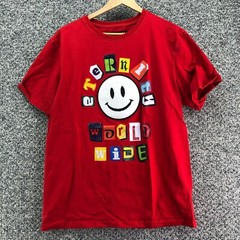 Eternity BC / AD World Wide T-Shirt Tee Red Mens Sz L Smiley Face Crew Neck Soft