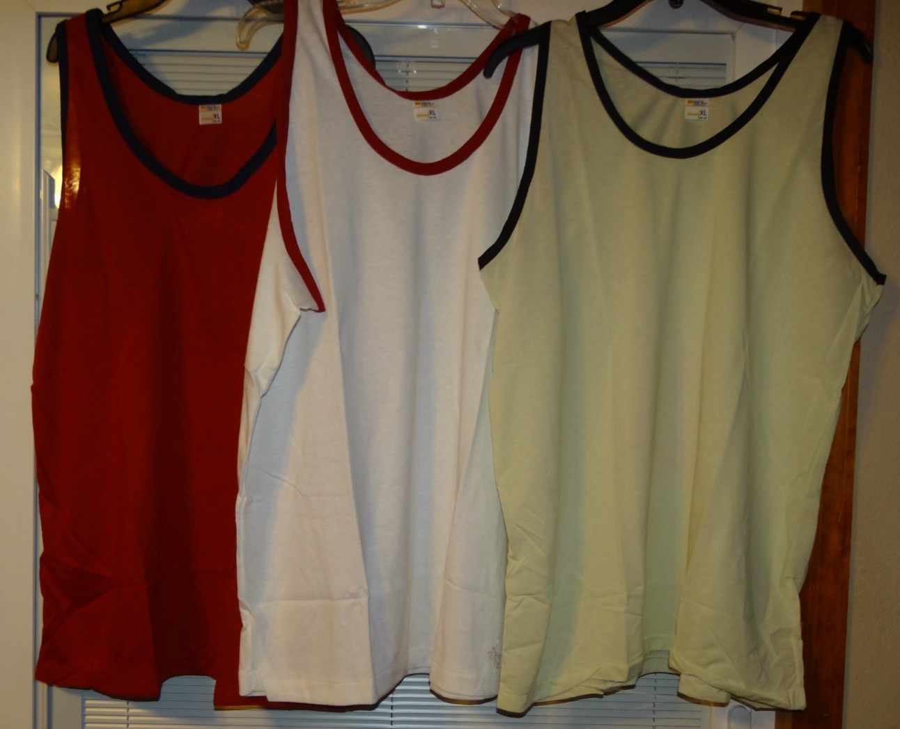 3 Vintage men's tank top lot NEW DEADSTOCK sz XL JC Penney red white pale yellow gallery